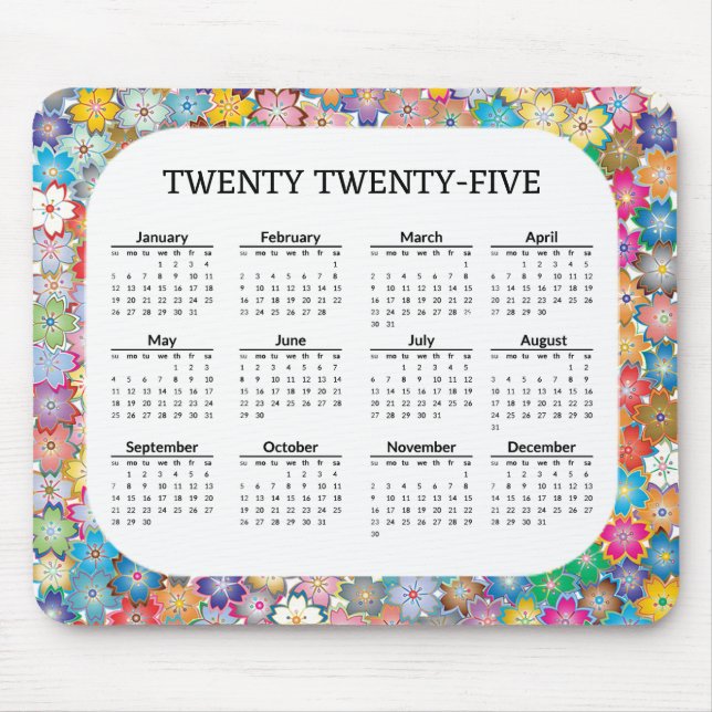 Mousepad Pacote de Calendário 2025 Colorido Floral 2025 (Frente)