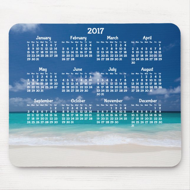 Mousepad Pad Beach do Mouse Calendar 2017 com Calendário An (Frente)