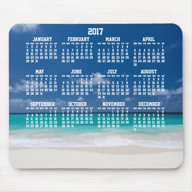 Mousepad Pad Beach do Mouse Calendar 2017 com Calendário An (Frente)