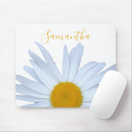 Mousepad Pad de Mouse Amarelo Elegante Branco Daisy