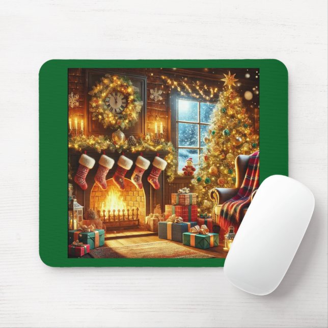 Mousepad Pad de Mouse de Lareira de Natal (Com mouse)
