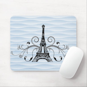 Mousepad Pad de Mouse Floreado Torre Eiffel Azul