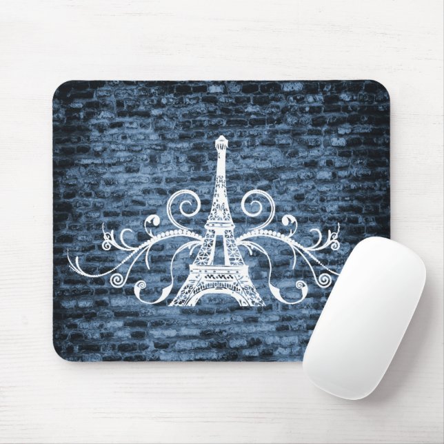 Mousepad Pad de Mouse Grunge Torre Eiffel Azul (Com mouse)