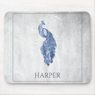Mousepad Pad de Mouse Personalizado Pavão Elegante Azul