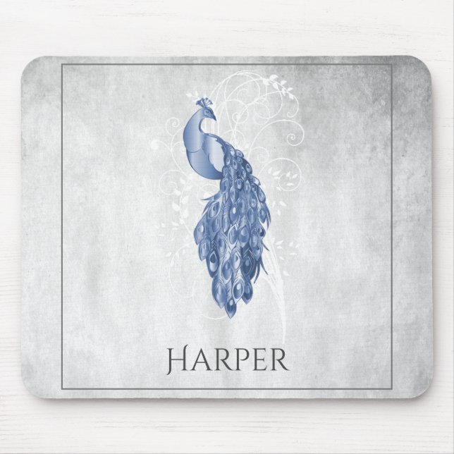 Mousepad Pad de Mouse Personalizado Pavão Elegante Azul (Frente)