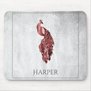 Mousepad Pad de Mouse Personalizado Pavão Vermelho Elegante