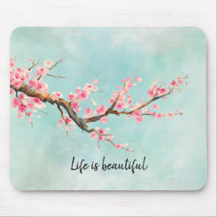 Mousepad Pad de Rato Floral do Flor do Flor de Cereja-Rosa 