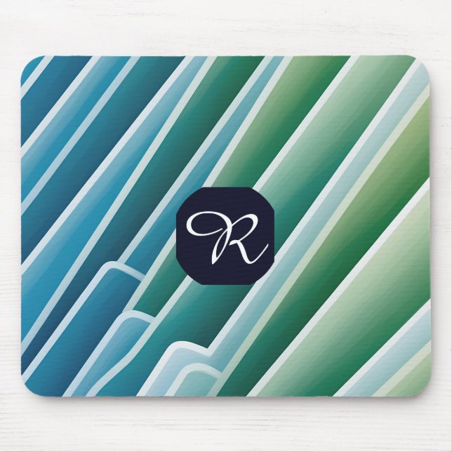 Mousepad Pad do mouse Abstrato verde azul monograma persona (Frente)