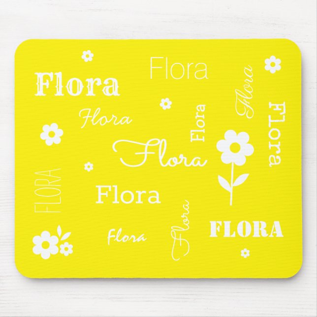 Mousepad Pad do mouse amarelo e branco com nome personaliza (Frente)