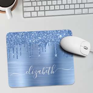 Mousepad Pad do Mouse com Monograma Azul com Glitter