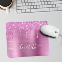 Pad do Mouse com Monograma Rosa Glitter