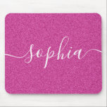Mousepad Pad do Mouse com Script Glitter Rosa<br><div class="desc">Brilho rosa com nome na caligrafia de script.</div>