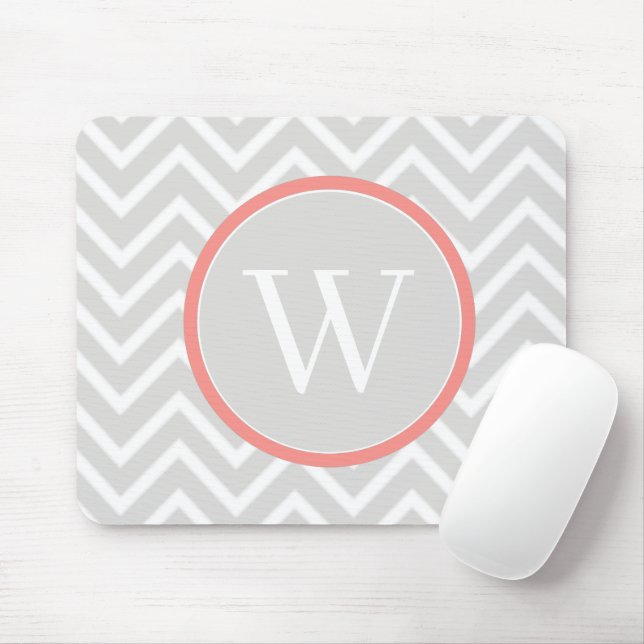 Mousepad Pad do mouse Coral Chevron Monograma (Com mouse)