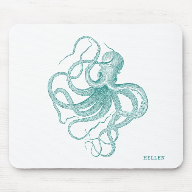 Mousepad Pad do Mouse de Octopus Vintage Turquoise (Frente)
