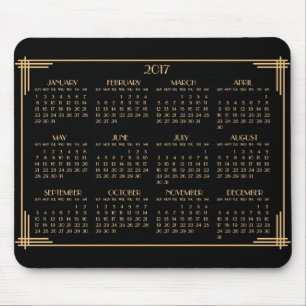 Mousepad Pad do mouse Dourado Art Deco Calendar 2017