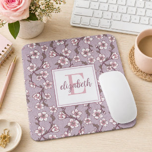 Mousepad Pad do Mouse Floral Monograma lavanda