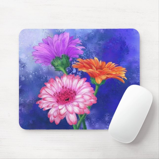 Mousepad Pad do mouse Gerberas de três cores (Com mouse)