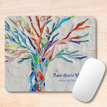 Mousepad Pad do Mouse Instrutor Rainbow Tree Yoga<br><div class="desc">Pad do mouse instrutor da Árvore Rainbow Yoga. Este mouse decorativo apresenta um impressão de uma árvore colorida arco-íris em um fundo de cinza pálido. O design original foi feito em mosaico usando muitos pequenos fragmentos de vidro de cor clara. Você pode personalizar este mouse pad adicionando seu nome e...</div>