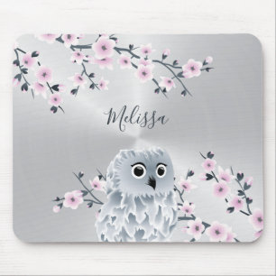 Mousepad Pad do Mouse, Monograma, Rosa-Rosa, Coruja
