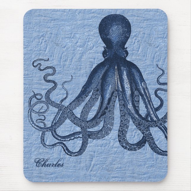 Mousepad Pad do mouse Octopus Azul Personalizado (Frente)