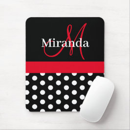 Mousepad Pad do mouse preto branco Bolinhas monograma
