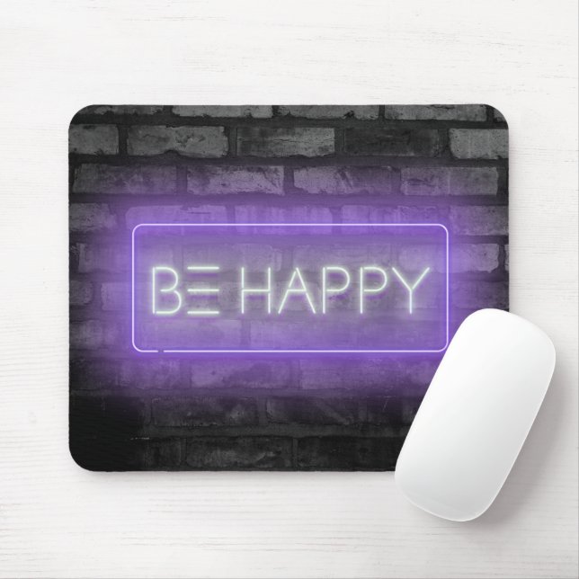 Mousepad Pad do mouse Sinal de Neon Roxo FELIZ (Com mouse)