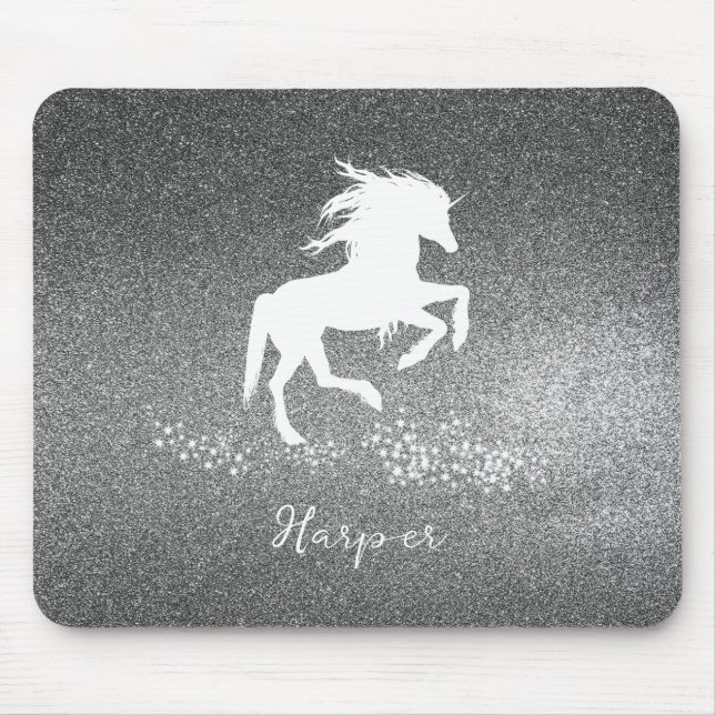 Mousepad Pad do mouse Unicorn com brilho prateado (Frente)