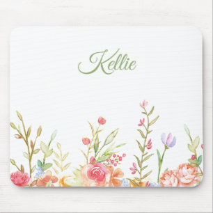 Mousepad Pad do Rato de Borda Floral de Aquarela