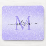 Mousepad Pad do Rato do Monograma com Nome do Script Glitte<br><div class="desc">Design do Monograma do Nome do Script Glitter Roxo</div>