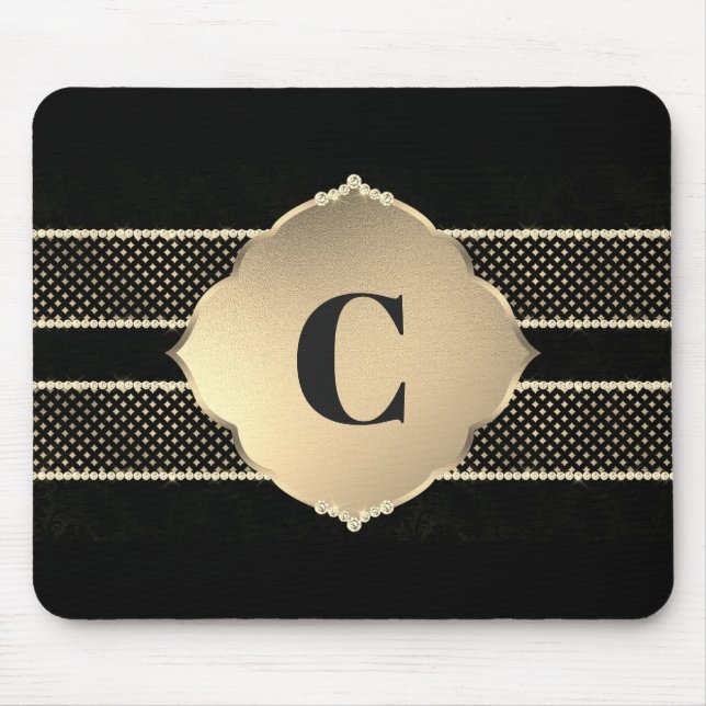 Mousepad Pad do Rato Monograma de Ouros Dourados (Frente)