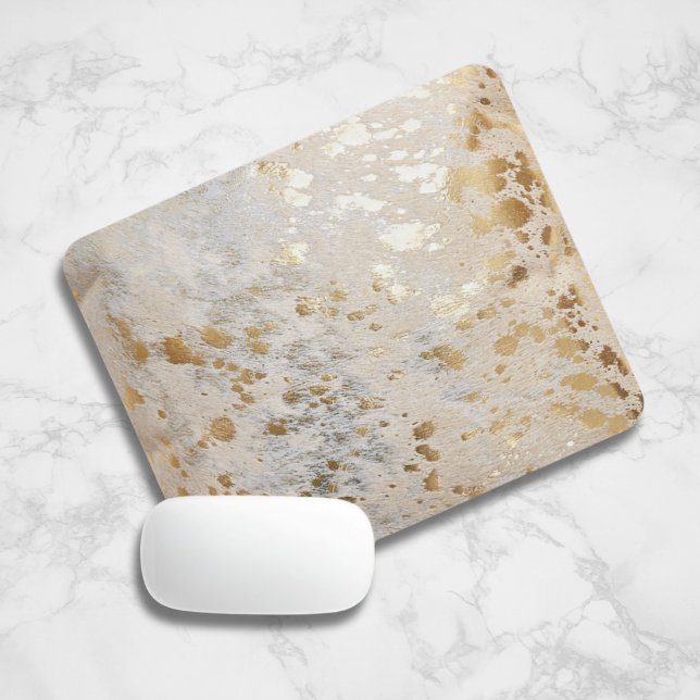Mousepad Pad Metálico Dourado de Mouse Impressão de Cowhide (gold hide cow skin Gold Cowhide Print Metallic Mouse Pad)