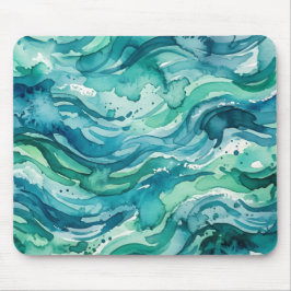 Mousepad Padrão Abstrato Aquarela Oceano Azul