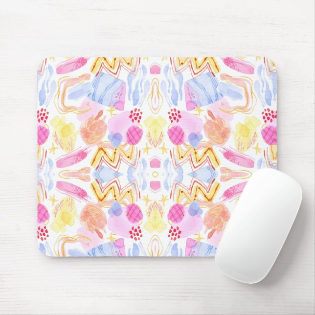 Mousepad Padrão abstrato de aquarela com cores vibrantes (Com mouse)