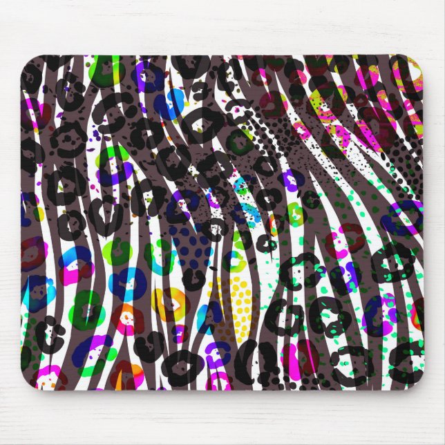 Mousepad Padrão Animal Diverso Funky com Cores Vibrantes (Frente)