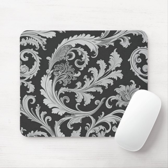 Mousepad Padrão Antiquado do Fleur Monocromático (Com mouse)