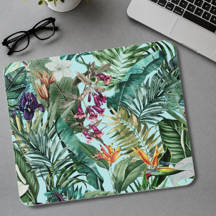 Mousepad Padrão aqua floral de folhas verdes tropicais eleg
