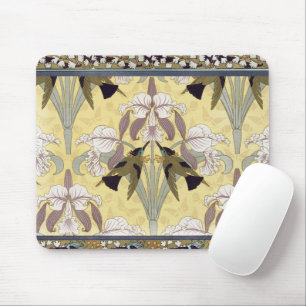Mousepad Padrão Art Nouveau de Orquídea Beija-flor Vintage