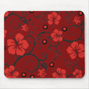 Mousepad Padrão ARTs - decoração de hibisco vermelho escu