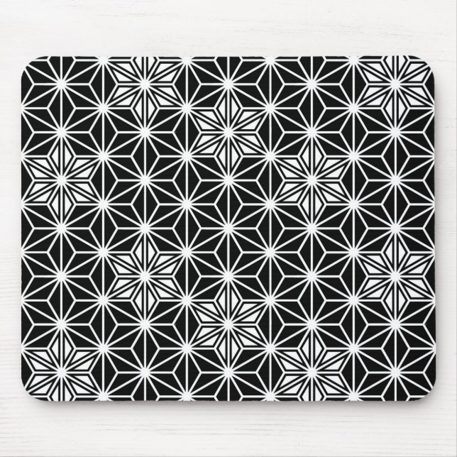 Mousepad Padrão Asanoha japonês - preto e branco (Frente)
