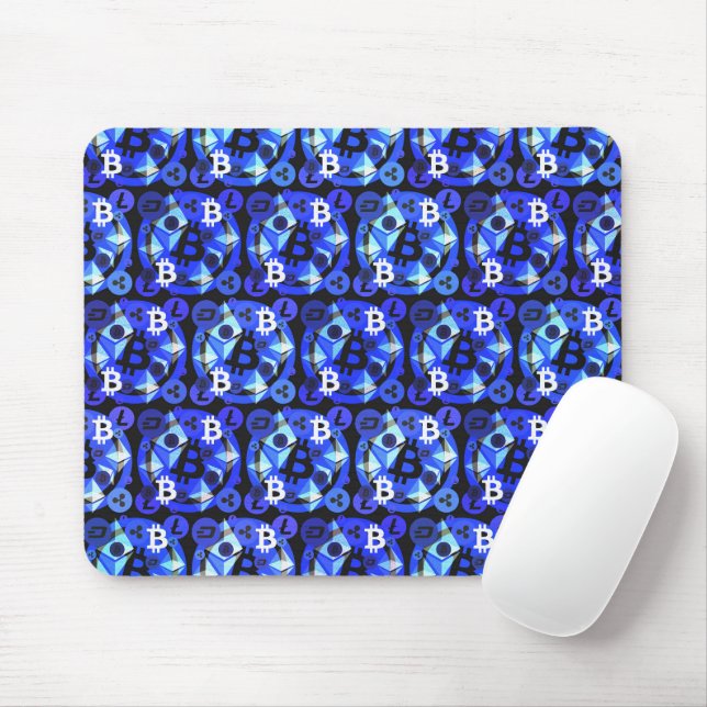Mousepad Padrão Azul de Criptomoeda (Com mouse)