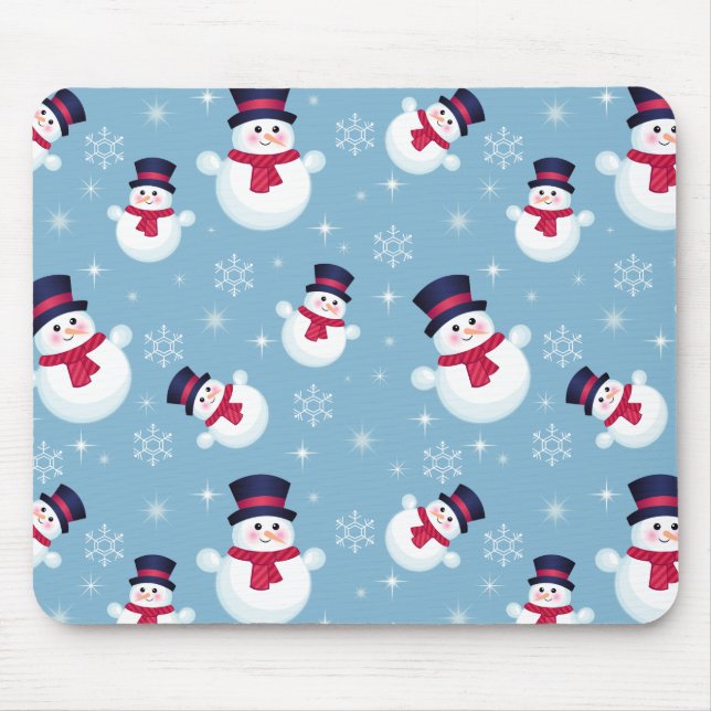 Mousepad Padrão Azul De Natal Com Neves E Flocos De Neve (Frente)