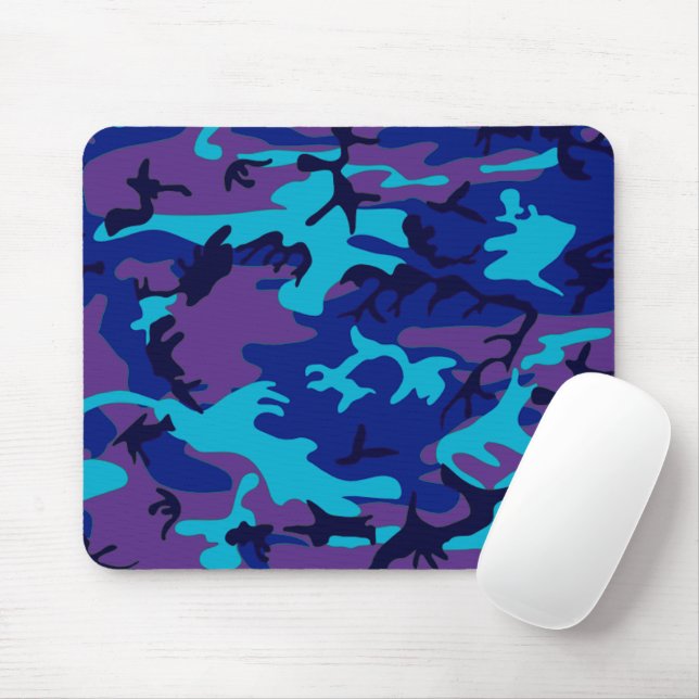 Mousepad Padrão Azul Escuro de Camouflage e Roxo (Com mouse)