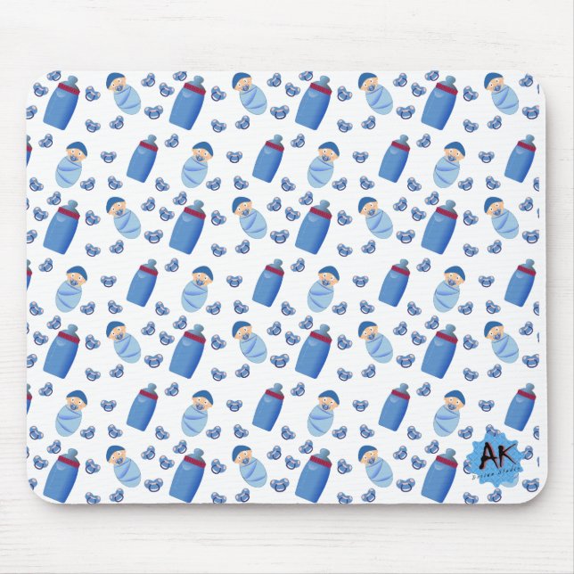 Mousepad Padrão Azul Pacificador da Garrafa Bebê (Frente)