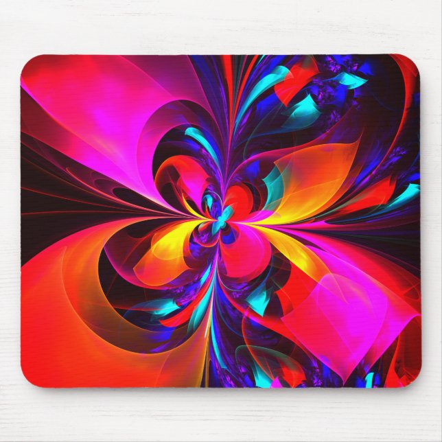 Mousepad Padrão Azul Vermelho Abstrato Floral Moderno #07 (Frente)
