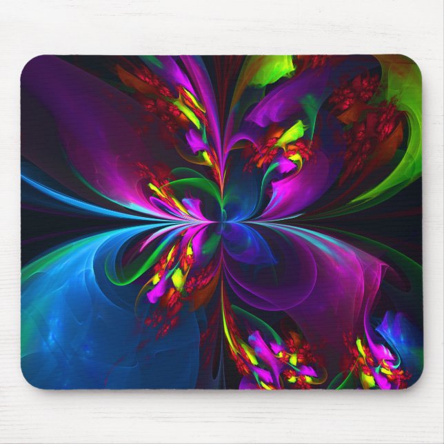 Mousepad Padrão Azul Vermelho Abstrato Floral Moderno #15 (Frente)