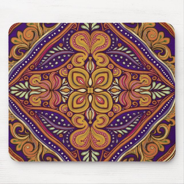 Mousepad Padrão Batik Amarelo Azul (Frente)