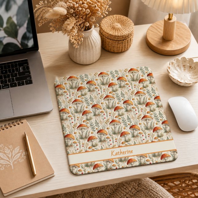 Mousepad Padrão Boho de Cogumelos da Floresta (Criador carregado)