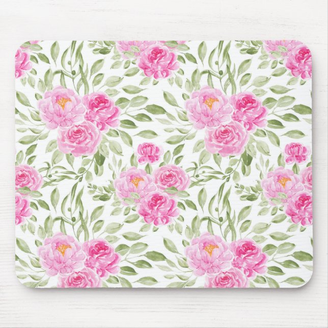 Mousepad Padrão bonito de Buquê Floral de Peões Rosa (Frente)