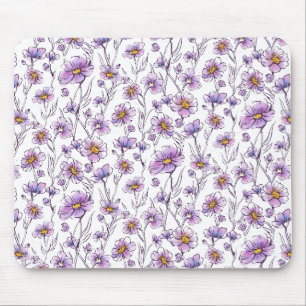 Mousepad Padrão Botânico de Flor Silvestre Roxa