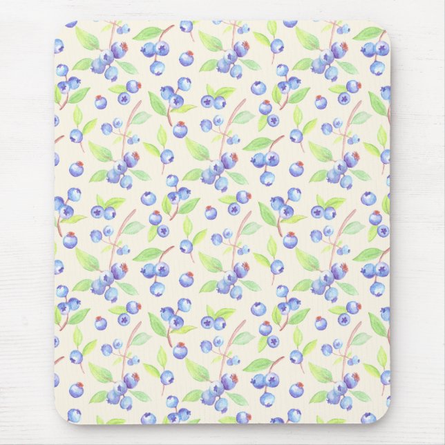 Mousepad Padrão Botânico de Mirtilo em Aquarela Fofa (Frente)